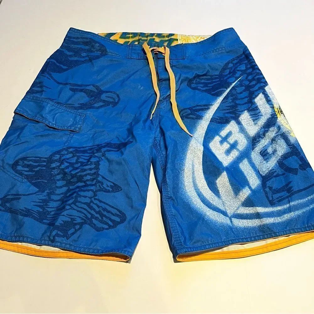 Bud Light Board Shorts Size 34 Blue, yellow and white